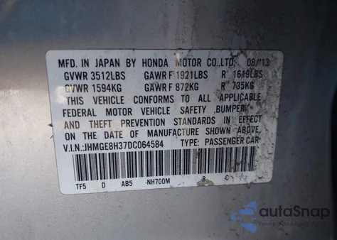 2013 Honda Fit z USA, uszkodzony, nr VIN JHMGE8H37DC064584